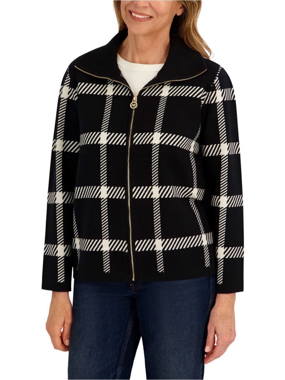 Dkny Black and White Striped Half-Zip Turtleneck Sweater